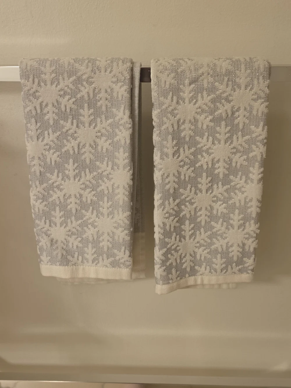 Let It Snow Embroidered Snowflake Hand Towels - Cream & Gray
